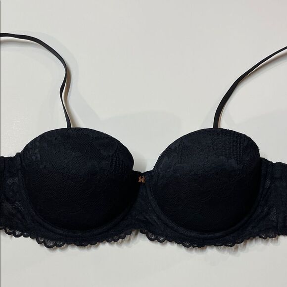 Savage X Fenty 36C Black Lace Detachable Strap Push Up Underwire Balconette Bra - Picture 1 of 6
